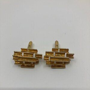 Vtg 1970 gold tone modernist minimalist mens cuff links